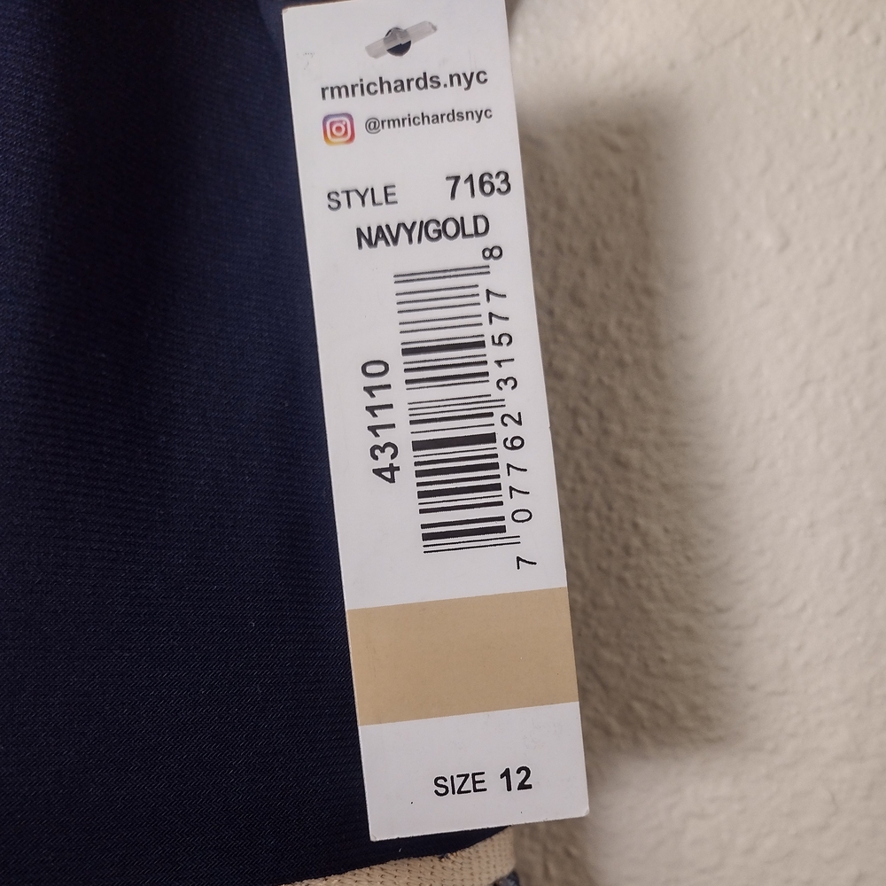 R&M Richards NWT Metallic Floral Brocade High Low Midi Dress Navy Size 12 - Picture 16 of 16